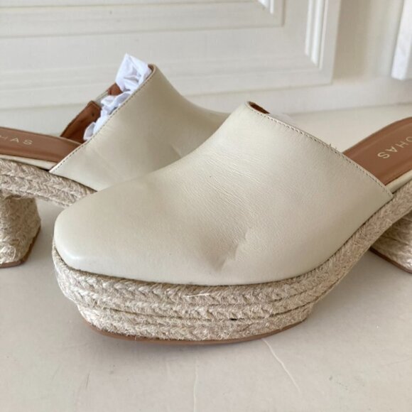 NWOT Alohas Free People Celeste Cream Leather Heeled Clogs Sz 39 - Picture 2 of 9